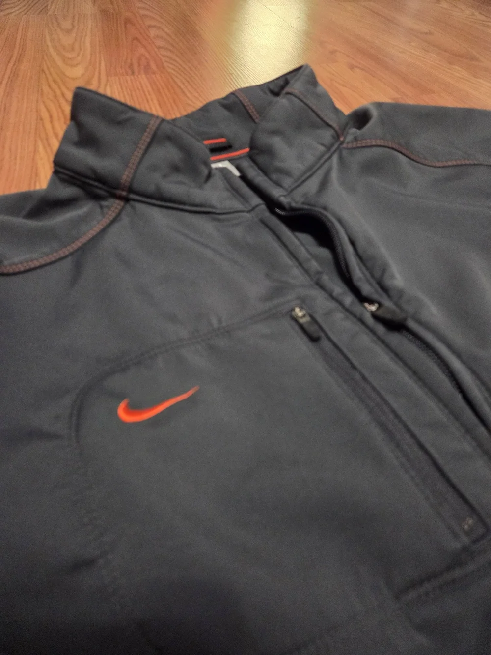 Nike Team Full Zip Soft Shell Jacket Men's Large Black Orange Swoosh Fleece Line